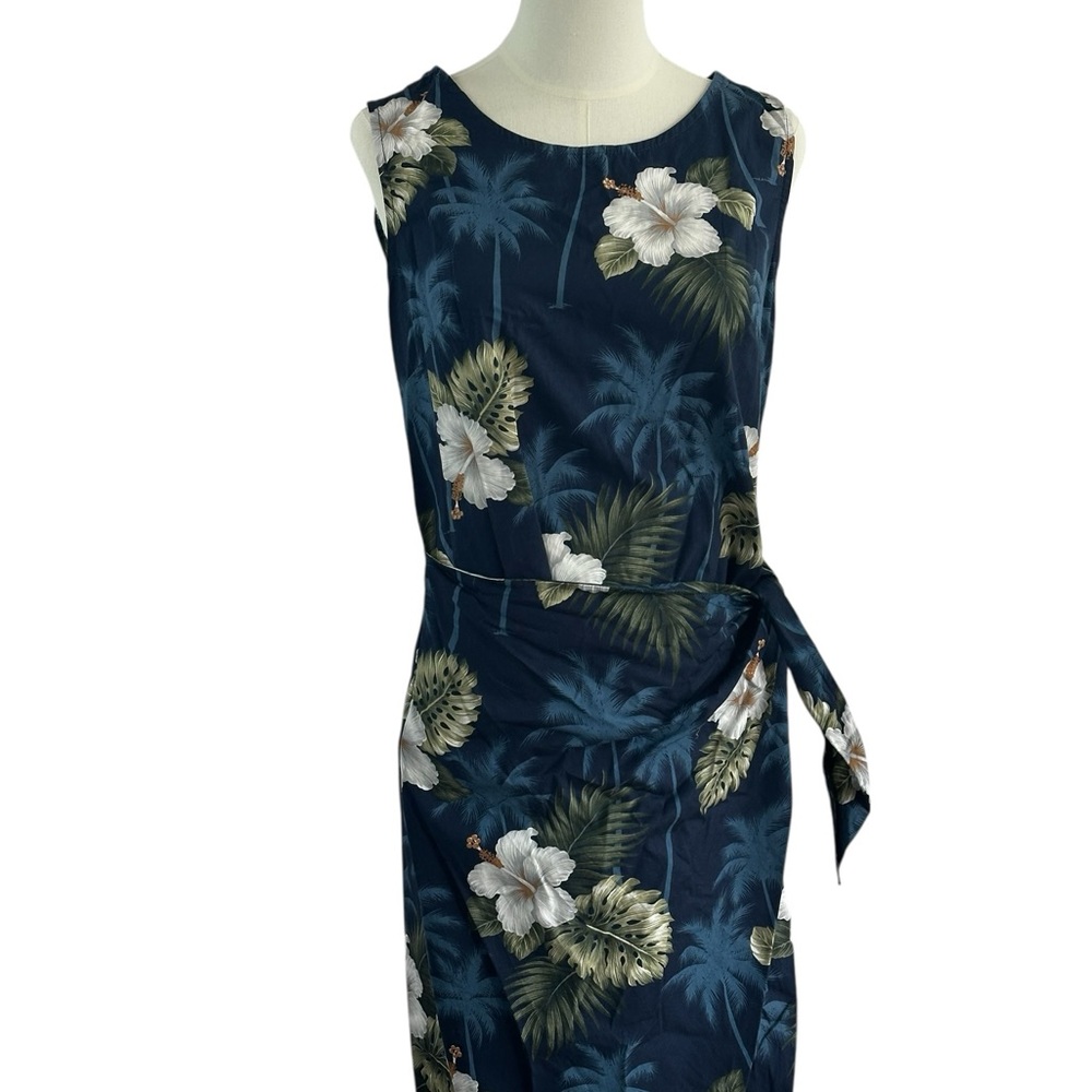 Vintage Pacific Legend Apparel Blue Hawaiian Floral Midi Dress Made In Hawaii